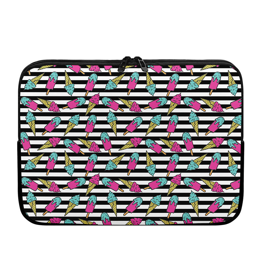 Black Striped Ice Cream Pattern Print Laptop Sleeve