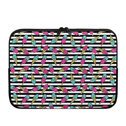 Black Striped Ice Cream Pattern Print Laptop Sleeve