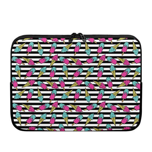 Black Striped Ice Cream Pattern Print Laptop Sleeve