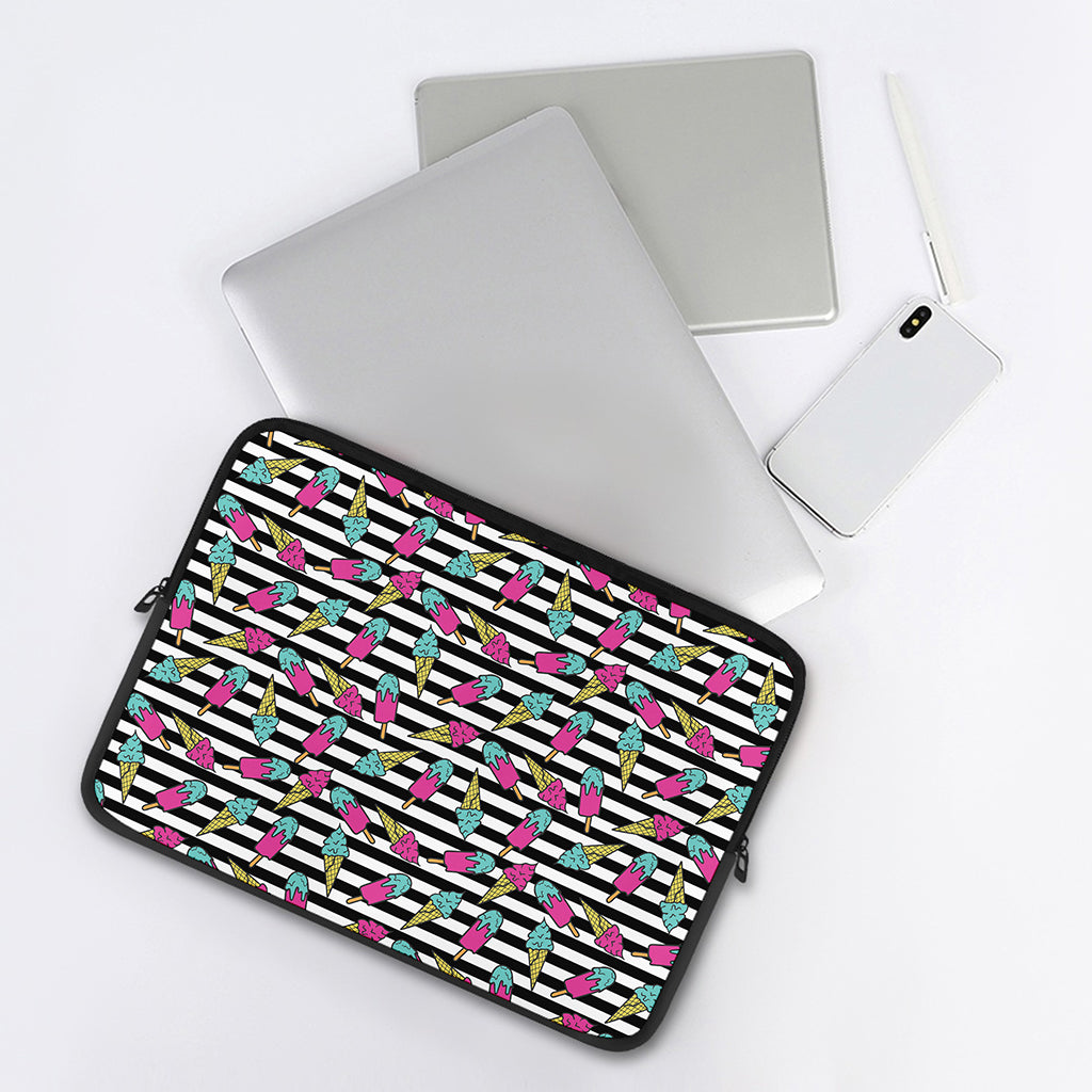 Black Striped Ice Cream Pattern Print Laptop Sleeve