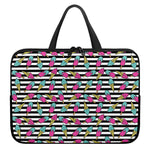 Black Striped Ice Cream Pattern Print Laptop Sleeve With Handle
