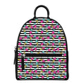 Black Striped Ice Cream Pattern Print Leather Backpack