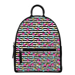 Black Striped Ice Cream Pattern Print Leather Backpack
