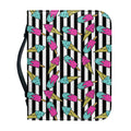 Black Striped Ice Cream Pattern Print Leather Bible Cover