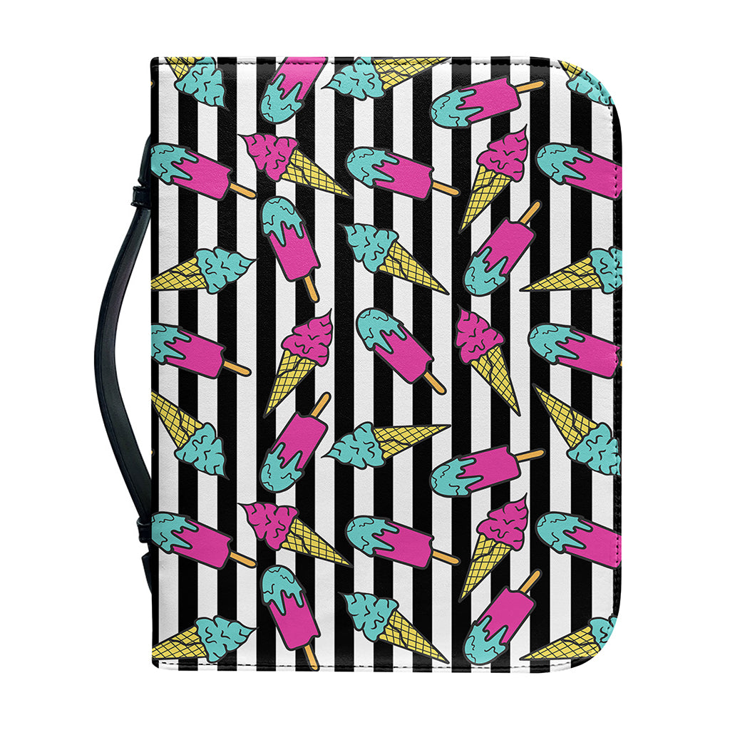 Black Striped Ice Cream Pattern Print Leather Bible Cover