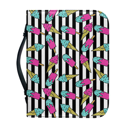 Black Striped Ice Cream Pattern Print Leather Bible Cover