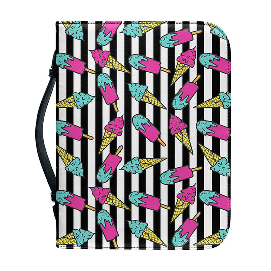 Black Striped Ice Cream Pattern Print Leather Bible Cover