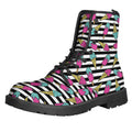 Black Striped Ice Cream Pattern Print Lace-Up Boots