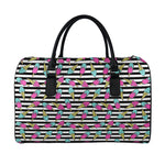 Black Striped Ice Cream Pattern Print Leather Duffle Bag