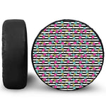 Black Striped Ice Cream Pattern Print Leather Spare Tire Cover