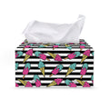Black Striped Ice Cream Pattern Print Leather Tissue Box Cover