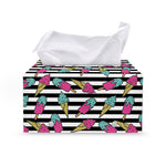 Black Striped Ice Cream Pattern Print Leather Tissue Box Cover