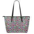 Black Striped Ice Cream Pattern Print Leather Tote Bag With Zipper