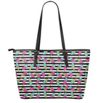 Black Striped Ice Cream Pattern Print Leather Tote Bag