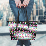Black Striped Ice Cream Pattern Print Leather Tote Bag