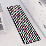 Black Striped Ice Cream Pattern Print Long Kitchen Mat