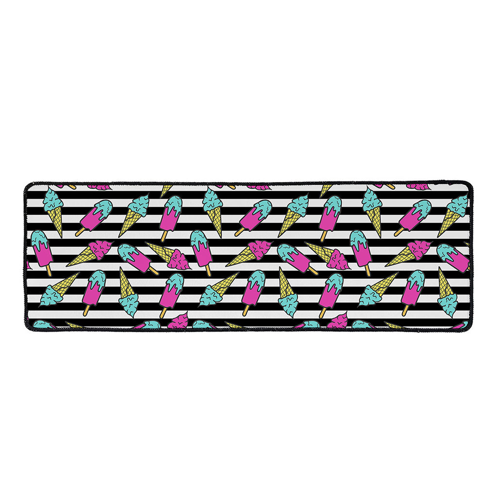 Black Striped Ice Cream Pattern Print Long Kitchen Mat