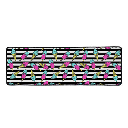 Black Striped Ice Cream Pattern Print Long Kitchen Mat