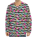 Black Striped Ice Cream Pattern Print Long Sleeve Baseball Jersey