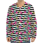 Black Striped Ice Cream Pattern Print Long Sleeve Baseball Jersey