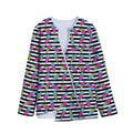 Black Striped Ice Cream Pattern Print Long Sleeve Short Coat