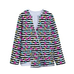 Black Striped Ice Cream Pattern Print Long Sleeve Short Coat