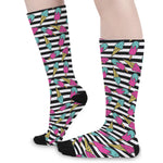 Black Striped Ice Cream Pattern Print Long Socks