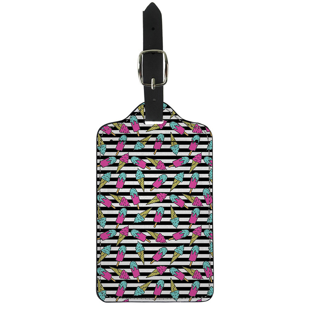 Black Striped Ice Cream Pattern Print Luggage Tag