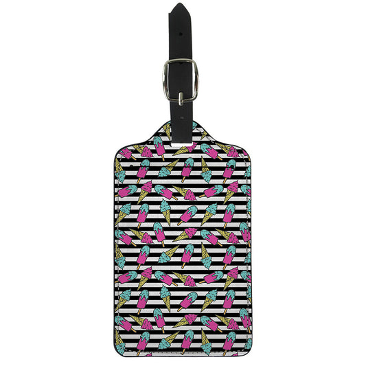 Black Striped Ice Cream Pattern Print Luggage Tag