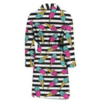Black Striped Ice Cream Pattern Print Men's Bathrobe