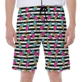 Black Striped Ice Cream Pattern Print Men's Beach Shorts