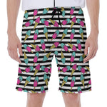 Black Striped Ice Cream Pattern Print Men's Beach Shorts