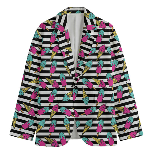 Black Striped Ice Cream Pattern Print Men's Blazer