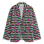 Black Striped Ice Cream Pattern Print Men's Blazer