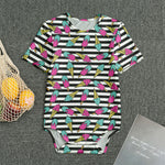 Black Striped Ice Cream Pattern Print Men's Bodysuit