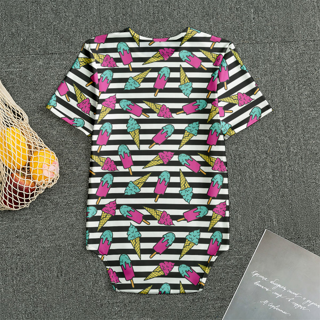 Black Striped Ice Cream Pattern Print Men's Bodysuit