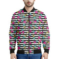 Black Striped Ice Cream Pattern Print Men's Bomber Jacket