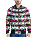 Black Striped Ice Cream Pattern Print Men's Bomber Jacket