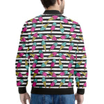 Black Striped Ice Cream Pattern Print Men's Bomber Jacket