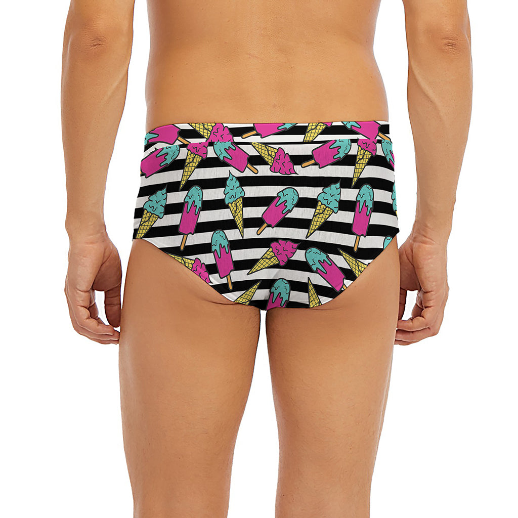 Black Striped Ice Cream Pattern Print Men's Briefs