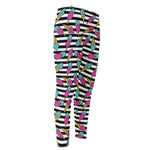 Black Striped Ice Cream Pattern Print Men's Compression Pants