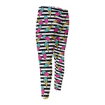 Black Striped Ice Cream Pattern Print Men's Compression Pants
