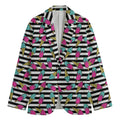 Black Striped Ice Cream Pattern Print Men's Cotton Blazer