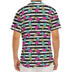 Black Striped Ice Cream Pattern Print Men's Deep V-Neck Shirt