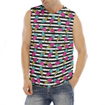 Black Striped Ice Cream Pattern Print Men's Fitness Tank Top