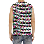 Black Striped Ice Cream Pattern Print Men's Fitness Tank Top