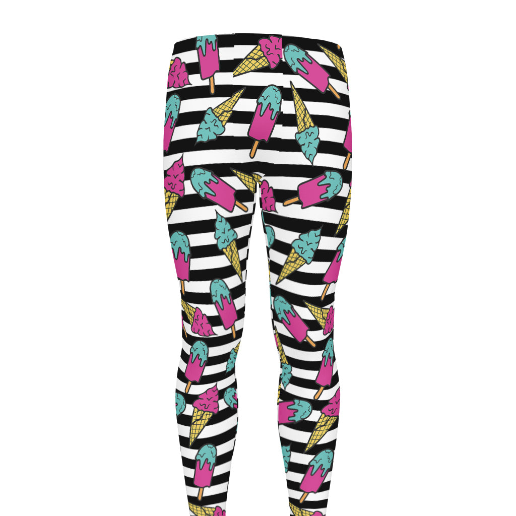 Black Striped Ice Cream Pattern Print Men's leggings