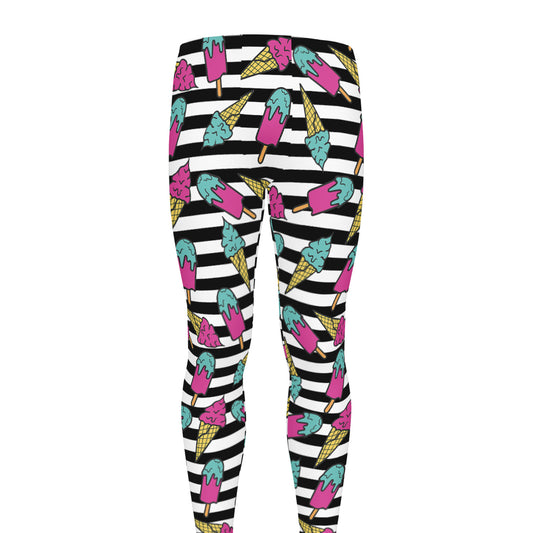 Black Striped Ice Cream Pattern Print Men's leggings