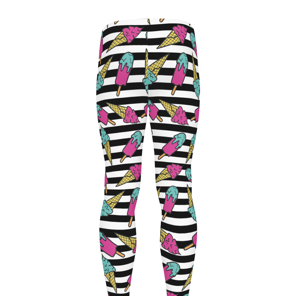 Black Striped Ice Cream Pattern Print Men's leggings