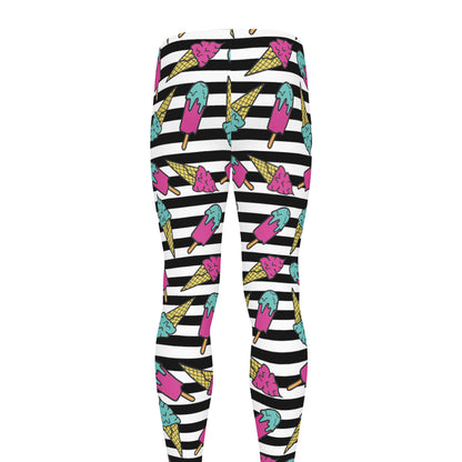 Black Striped Ice Cream Pattern Print Men's leggings